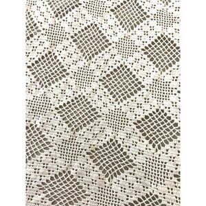 Vintage Hand-Crocheted Tablecloth 33" X 47" White Lace Diamond Pattern
